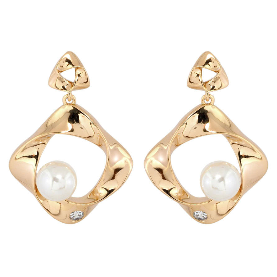 Серьги Xuping Позолота 18K пусеты Ромбовые подвески с жемчужинами фото №1 Серьги Xuping Позолота 18K пусеты Ромбовые подвески с жемчужинами фото №1