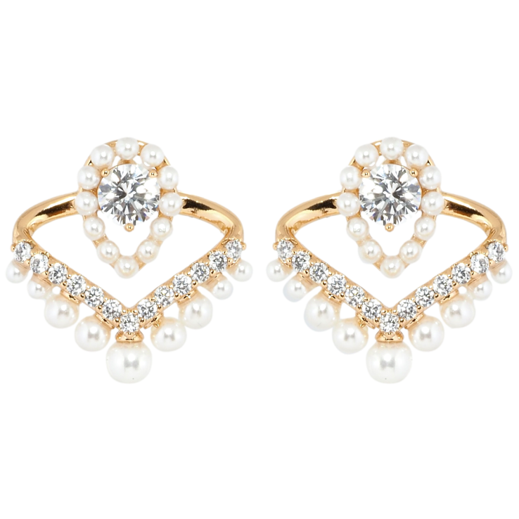 Сережки Xuping Позолота 18K пусети Декоративні з цирконієм та перлинами фото №8