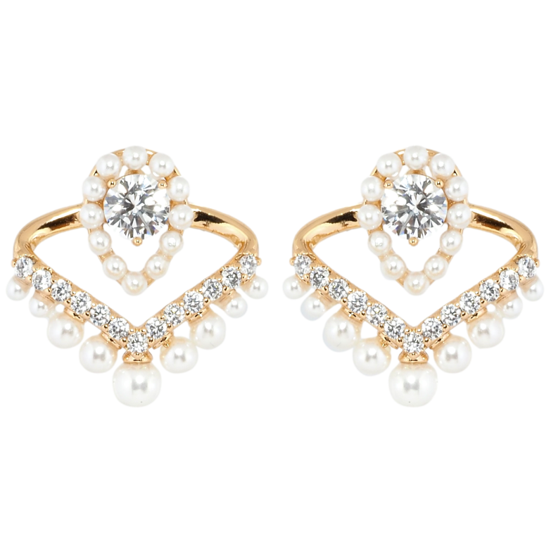 Сережки Xuping Позолота 18K пусети Декоративні з цирконієм та перлинами фото №1 Сережки Xuping Позолота 18K пусети Декоративні з цирконієм та перлинами фото №1