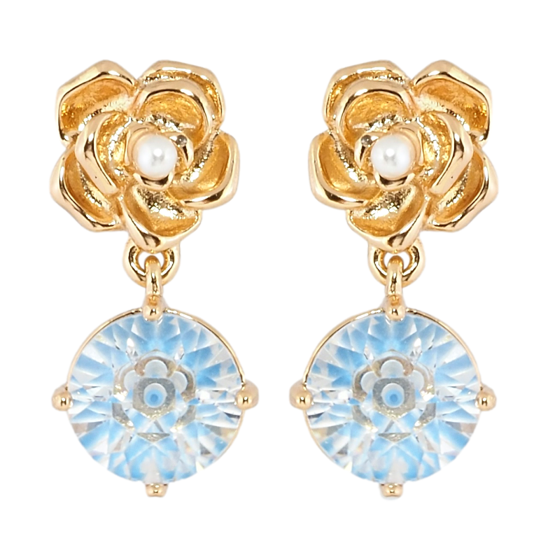 Серьги Xuping Позолота 18K пусеты Цветочки с подвесками декоративный голубой кристалл фото №1 Серьги Xuping Позолота 18K пусеты Цветочки с подвесками декоративный голубой кристалл фото №1