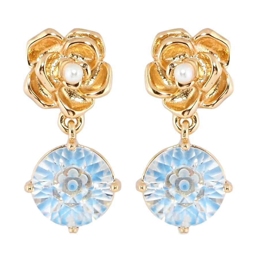 Серьги Xuping Позолота 18K пусеты Цветочки с подвесками декоративный голубой кристалл фото №1 Серьги Xuping Позолота 18K пусеты Цветочки с подвесками декоративный голубой кристалл фото №1