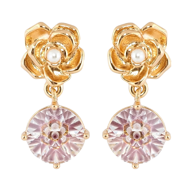Сережки Xuping Позолота 18K пусети Квіточки з підвісками декоративний рожевий кристал фото №1 Сережки Xuping Позолота 18K пусети Квіточки з підвісками декоративний рожевий кристал фото №1