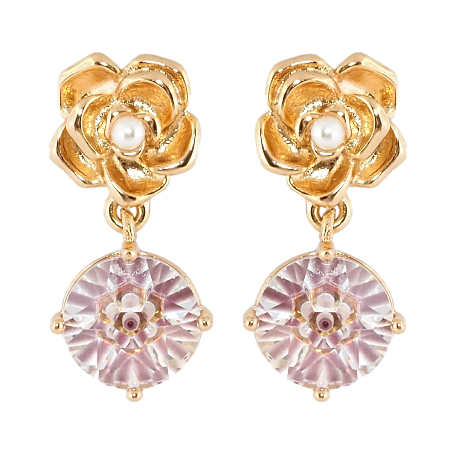 Сережки Xuping Позолота 18K пусети Квіточки з підвісками декоративний рожевий кристал фото №1 Сережки Xuping Позолота 18K пусети Квіточки з підвісками декоративний рожевий кристал фото №1