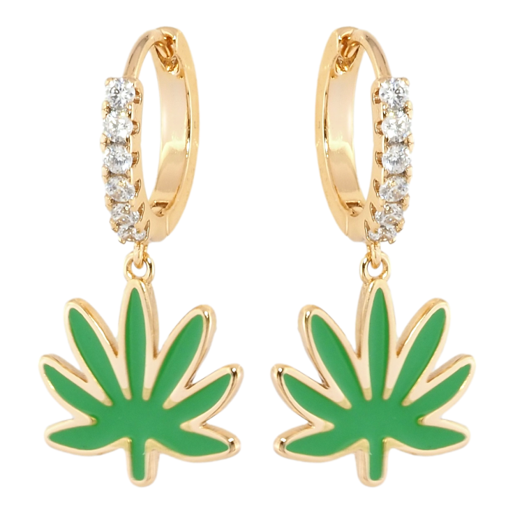 Сережки Xuping Позолота 18K підвіски на колечках Листочки зелена емаль фото №21