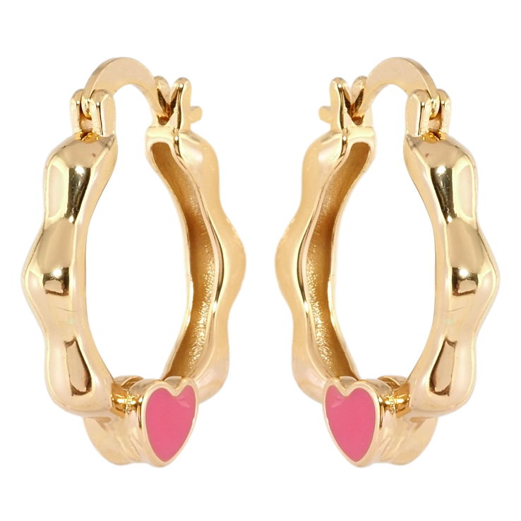 Серьги Xuping Позолота 18K замок-булавка Фигурные кольца с розовыми сердечками эмалью ø 2.4см фото №4 Серьги Xuping Позолота 18K замок-булавка Фигурные кольца с розовыми сердечками эмалью ø 2.4см фото №4