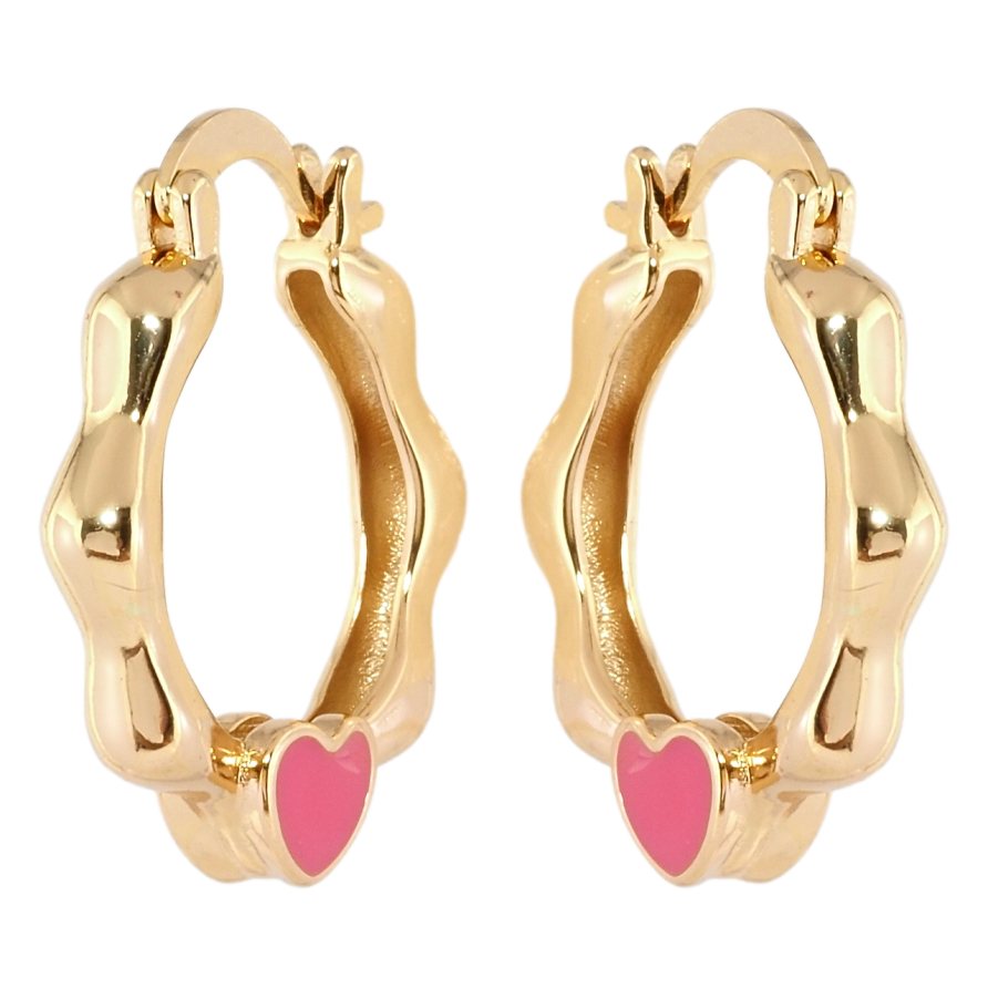 Сережки Xuping Позолота 18K замок-шпилька Фігурні кільця з рожевими серцями емаллю ø 2.4см фото №1