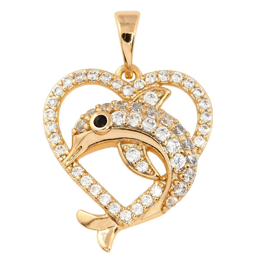 Кулон Xuping Позолота 18K Серце з дельфіном для ланцюжка до 5мм фото №1