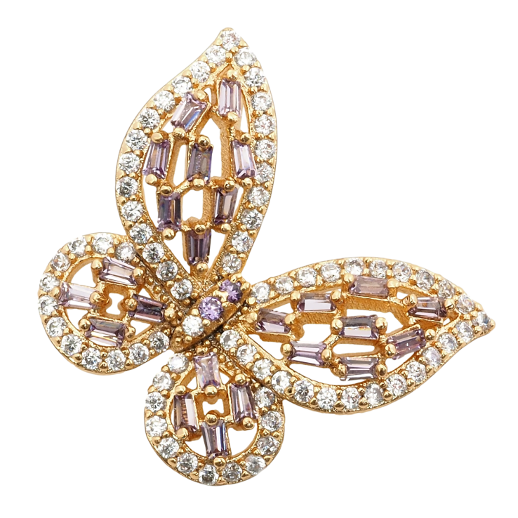 Кулон Xuping Позолота 18K Бабочка инкрустация цирконием и сиреневыми фианитами для цепочки до 3мм фото №3