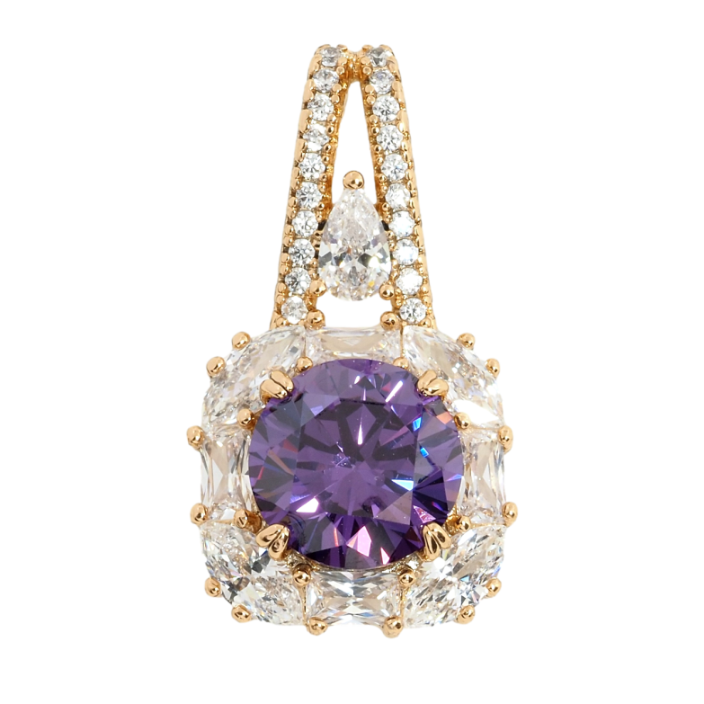 Кулон Xuping Позолота 18K Сиреневый фианит в обрамлении циркония для цепочки до 4мм фото №1