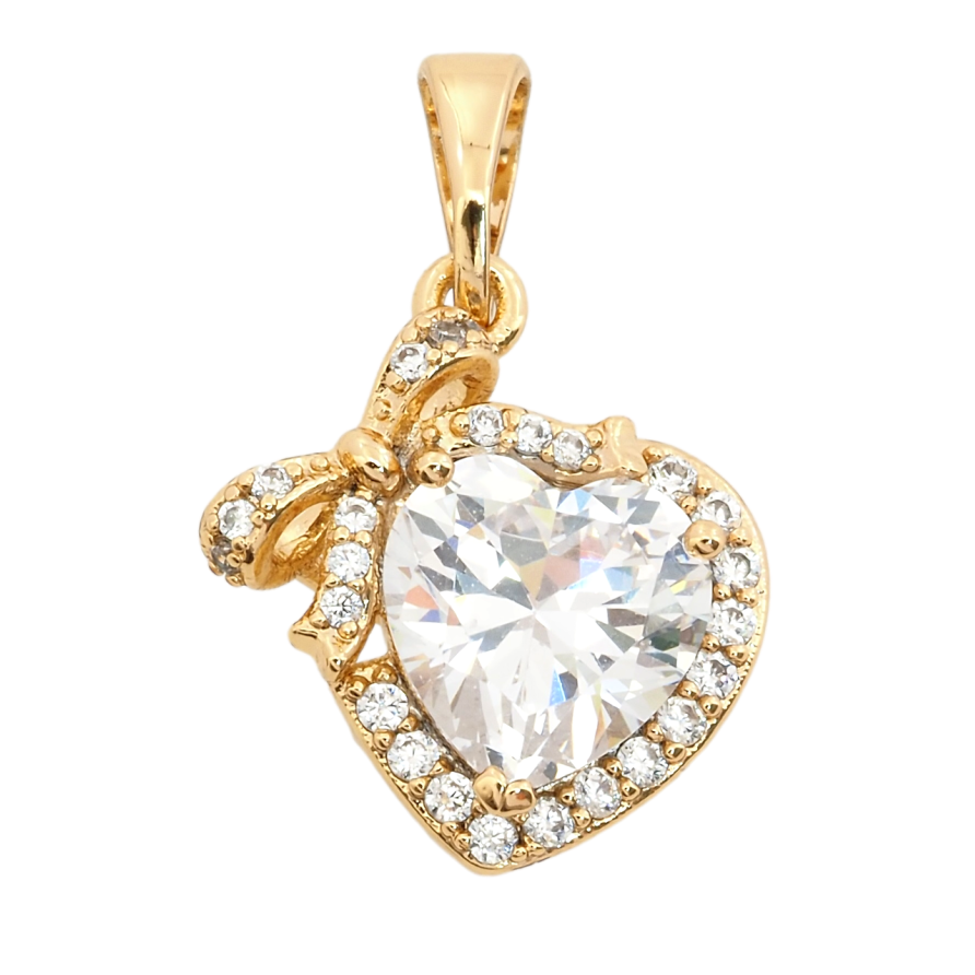Кулон Xuping Позолота 18K Кришталеве серце з бантом для ланцюжка до 5мм фото №1
