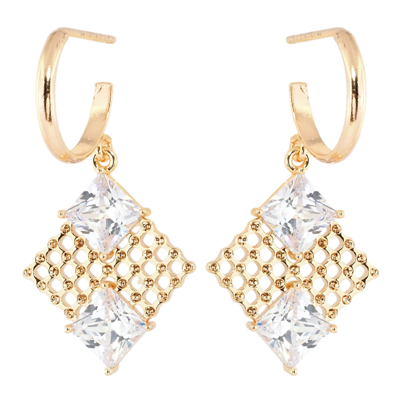 Серьги Xuping M&L Цвет 18K пусеты Ромбовые подвески с фианитами фото №1