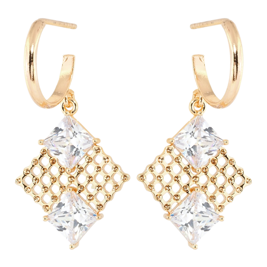 Серьги Xuping M&L Цвет 18K пусеты Ромбовые подвески с фианитами фото №1