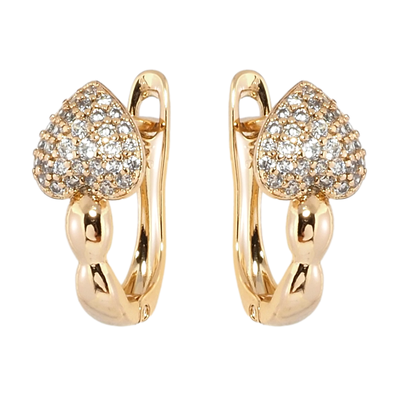 Сережки Xuping Позолота 18K англійський замок Серця інкрустація цирконієм фото №1