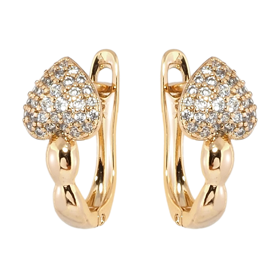 Серьги Xuping Позолота 18K английский замок Сердечки инкрустация цирконием фото №1