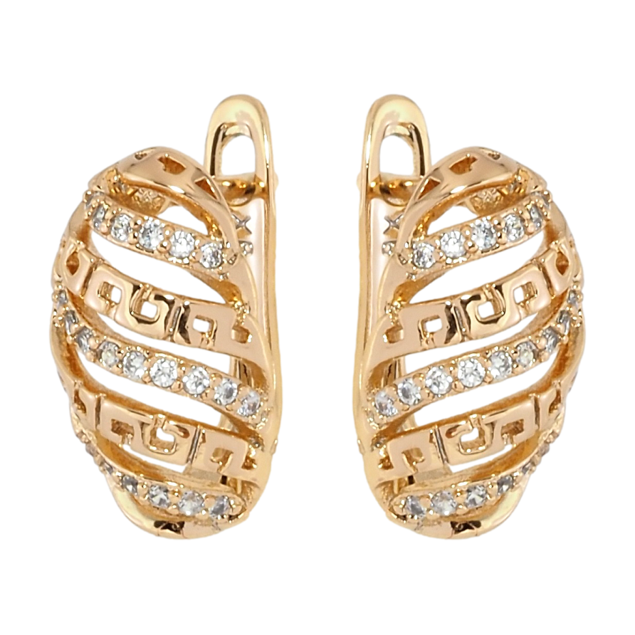 Сережки Xuping Позолота 18K англійський замок Різьблені овали з цирконієм фото №1