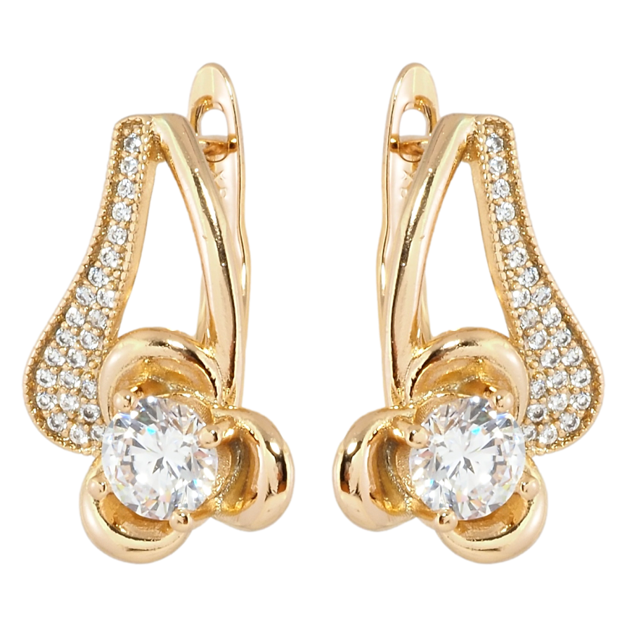 Сережки Xuping Позолота 18K англійський замок Квіточки з інкрустацією цирконієм фото №1