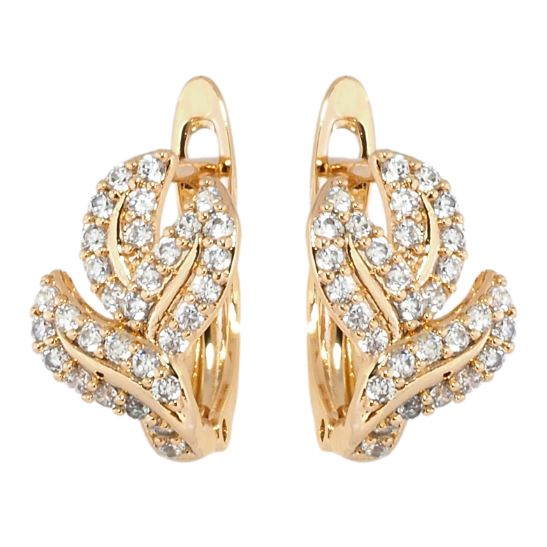 Серьги Xuping Позолота 18K английский замок Листики с цирконием фото №1