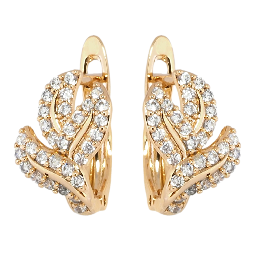 Сережки Xuping Позолота 18K англійський замок Листочки з цирконієм фото №1