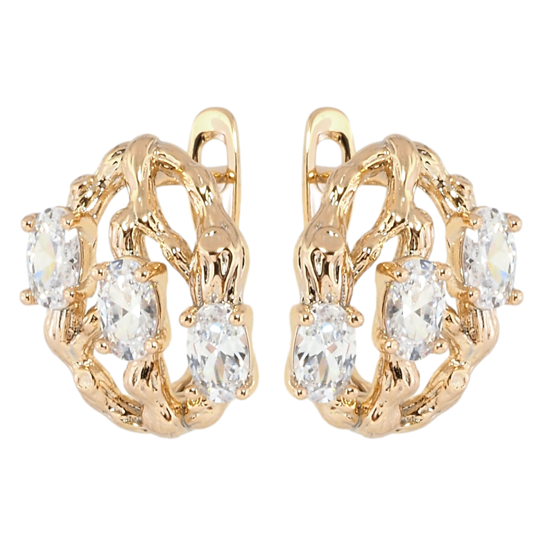 Серьги Xuping Позолота 18K английский замок Три фианита фото №1