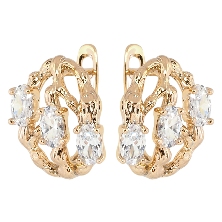 Сережки Xuping Позолота 18K англійський замок Три фіаніти фото №1