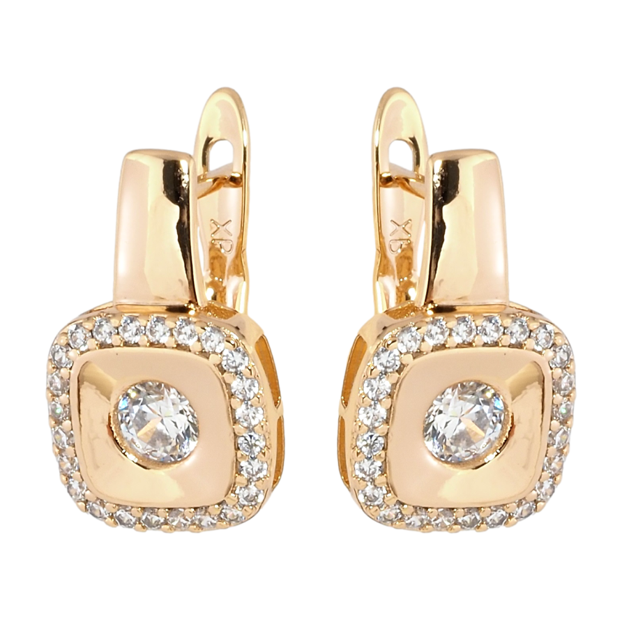 Серьги Xuping Позолота 18K английский замок Квадраты с цирконием фото №1