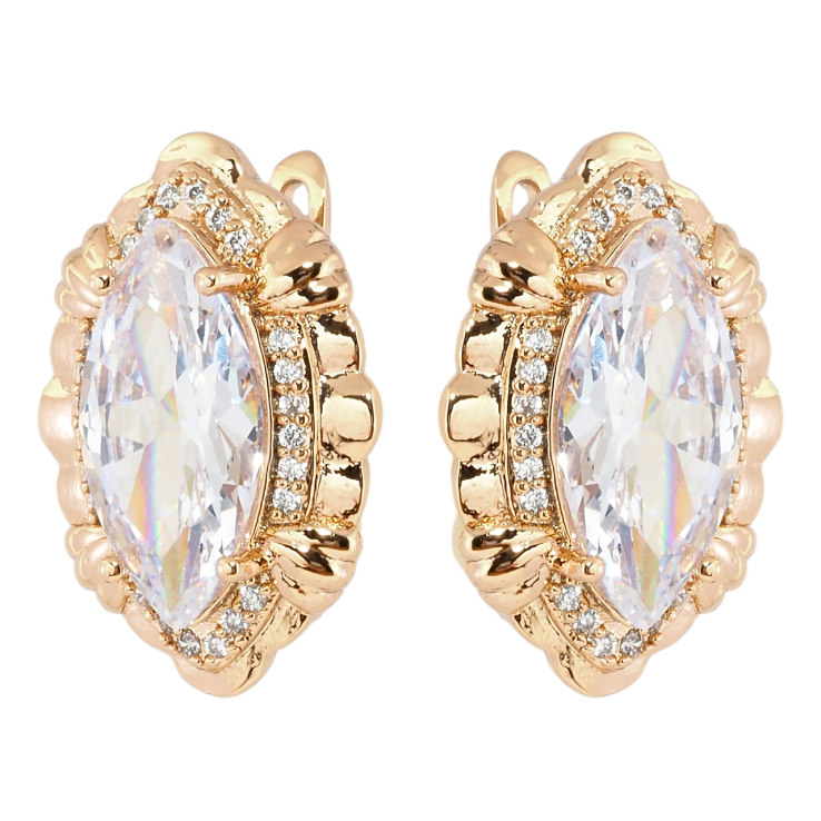 Сережки Xuping Позолота 18K англійський замок Фіаніти у декоративній оправі фото №18