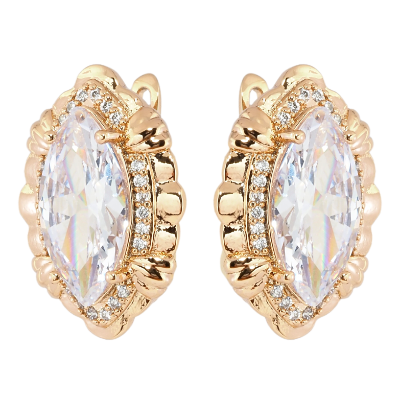 Сережки Xuping Позолота 18K англійський замок Фіаніти у декоративній оправі фото №1