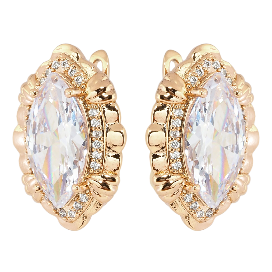 Сережки Xuping Позолота 18K англійський замок Фіаніти у декоративній оправі фото №1