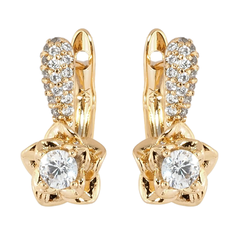 Сережки Xuping Позолота 18K англійський замок Квіти інкрустація цирконієм фото №1