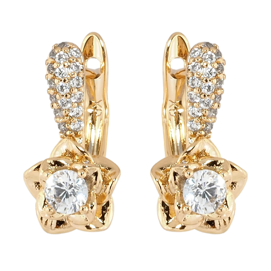 Сережки Xuping Позолота 18K англійський замок Квіти інкрустація цирконієм фото №1