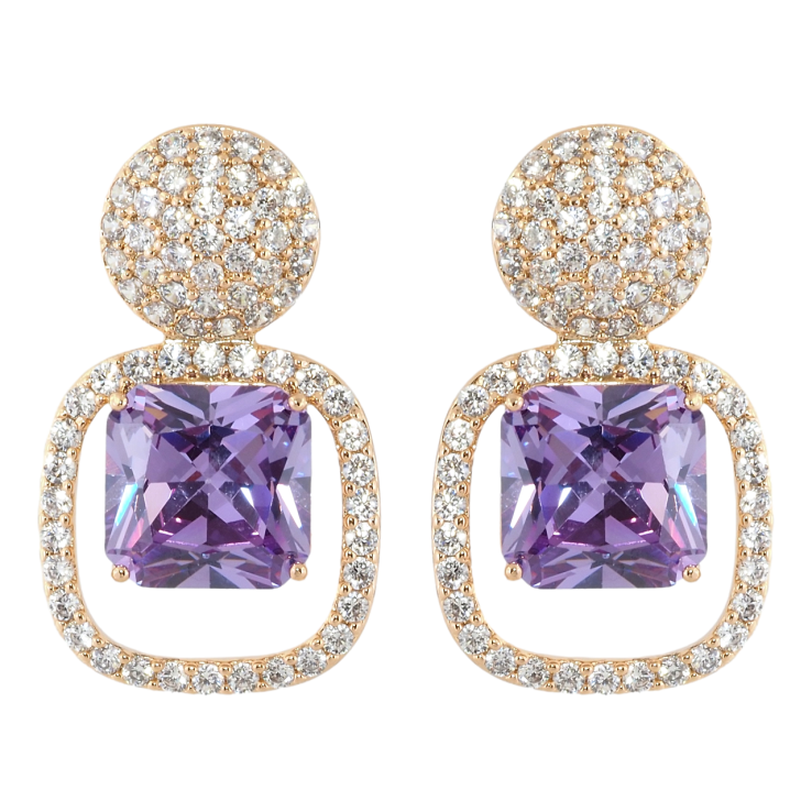 Сережки Xuping Позолота 18K пусети Інкрустація цирконієм з бузковими фіанітами фото №20