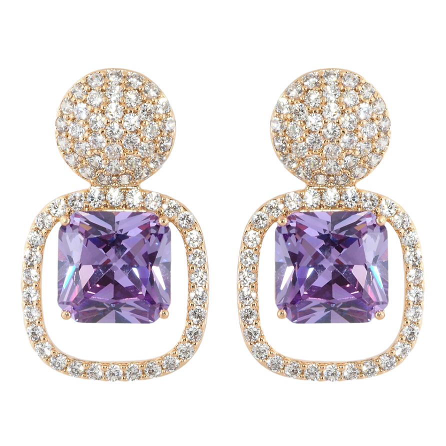 Сережки Xuping Позолота 18K пусети Інкрустація цирконієм з бузковими фіанітами фото №1 Сережки Xuping Позолота 18K пусети Інкрустація цирконієм з бузковими фіанітами фото №1