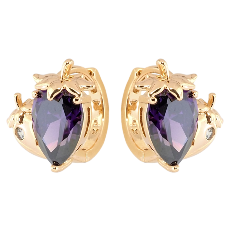 Сережки Xuping Позолота 18K колечка Бузкові кришталеві полунички фото №8