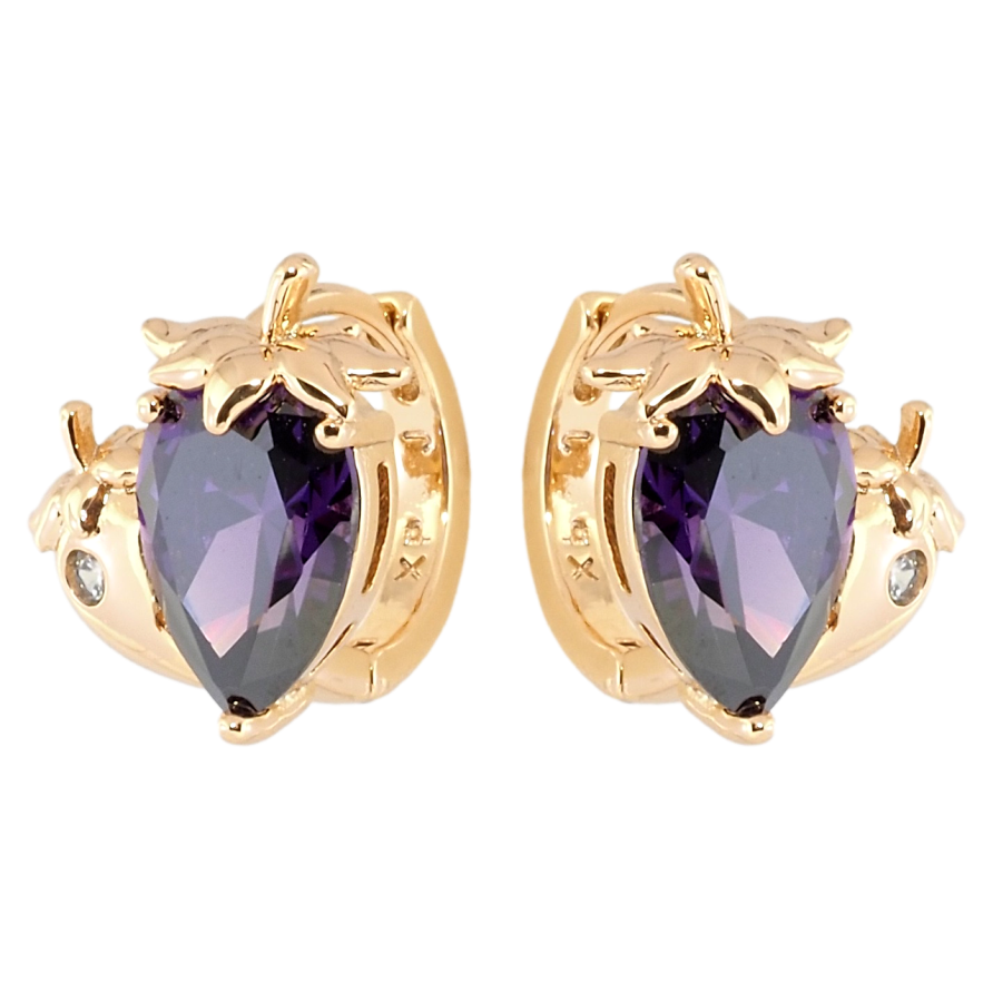 Серьги Xuping Позолота 18K колечки Сиреневые кристальные клубнички фото №1