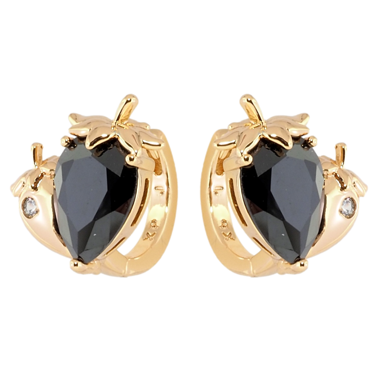 Серьги Xuping Позолота 18K колечки Черные кристальные клубнички фото №7