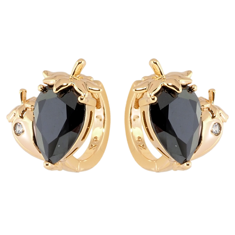 Серьги Xuping Позолота 18K колечки Черные кристальные клубнички фото №1