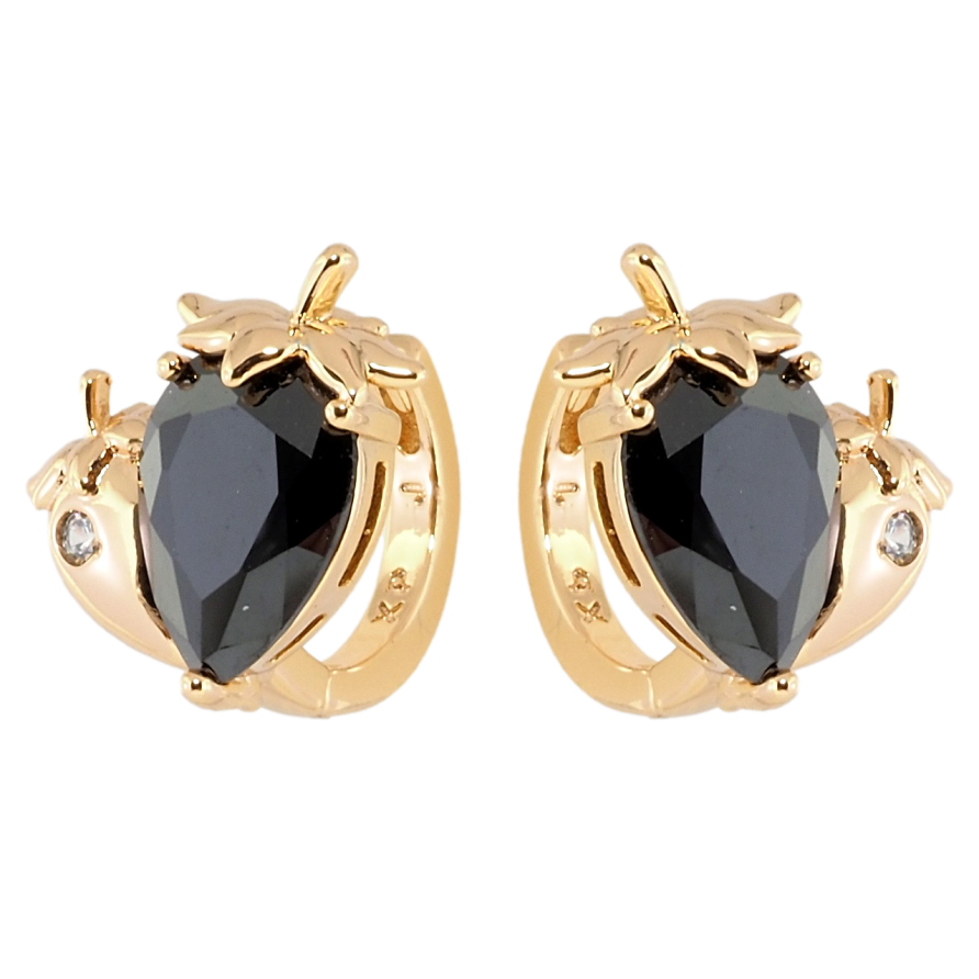 Серьги Xuping Позолота 18K колечки Черные кристальные клубнички фото №1