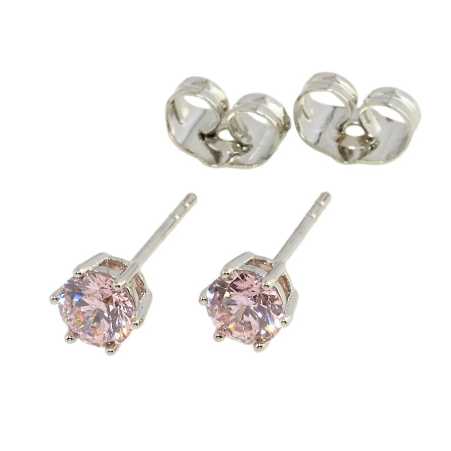 Сережки Xuping Родій пусети Рожевий фіаніт у 6-ти крапановій оправі ø 5мм фото №1