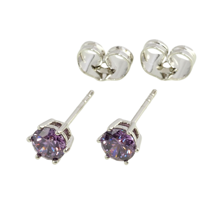 Сережки Xuping Родій пусети Бузковий фіаніт у 6-ти крапановій оправі ø 5мм фото №13