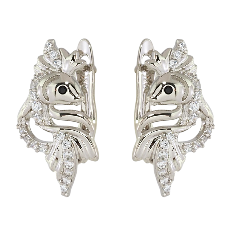 Серьги Xuping Родий английский замок Золотые рыбки с цирконием фото №3