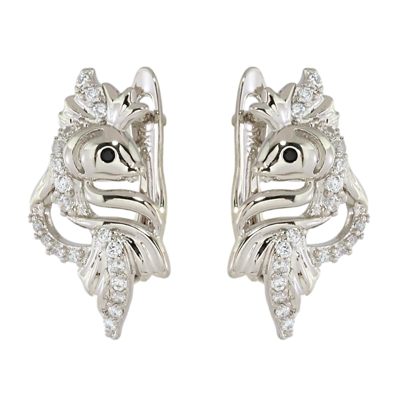 Сережки Xuping Родій англійський замок Золоті рибки з цирконієм фото №1