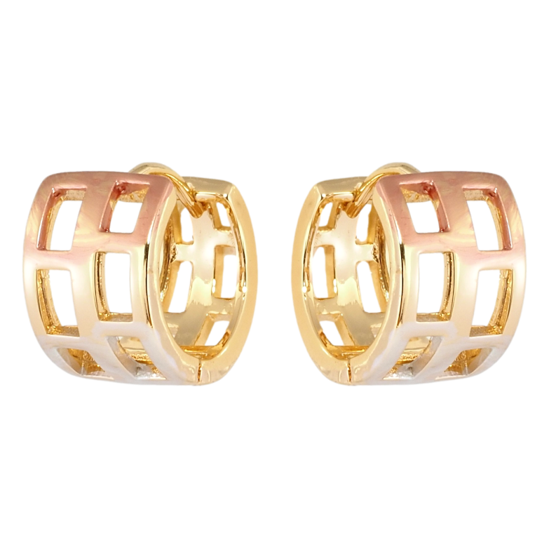 Серьги Xuping Позолота 18K колечки Резной орнамент с прокраской серебряной и красной эмалью фото №1