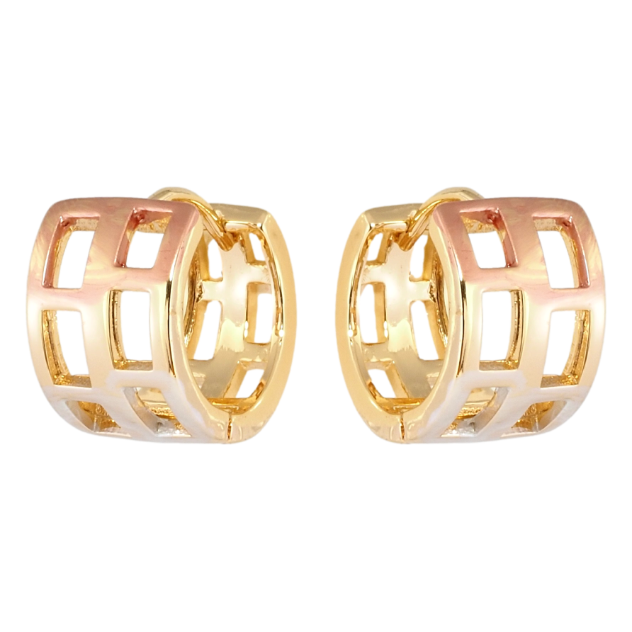 Серьги Xuping Позолота 18K колечки Резной орнамент с прокраской серебряной и красной эмалью фото №1