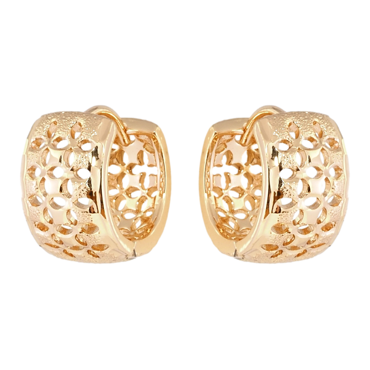 Серьги Xuping Позолота 18K колечки Широкие с резным цветочным узором фото №3
