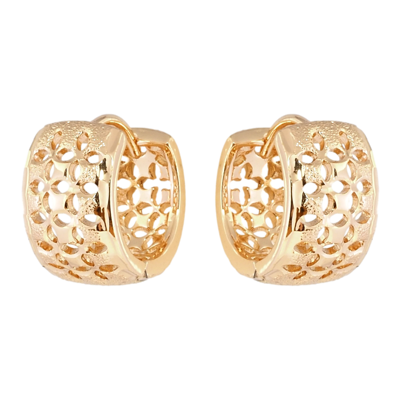Серьги Xuping Позолота 18K колечки Широкие с резным цветочным узором фото №1
