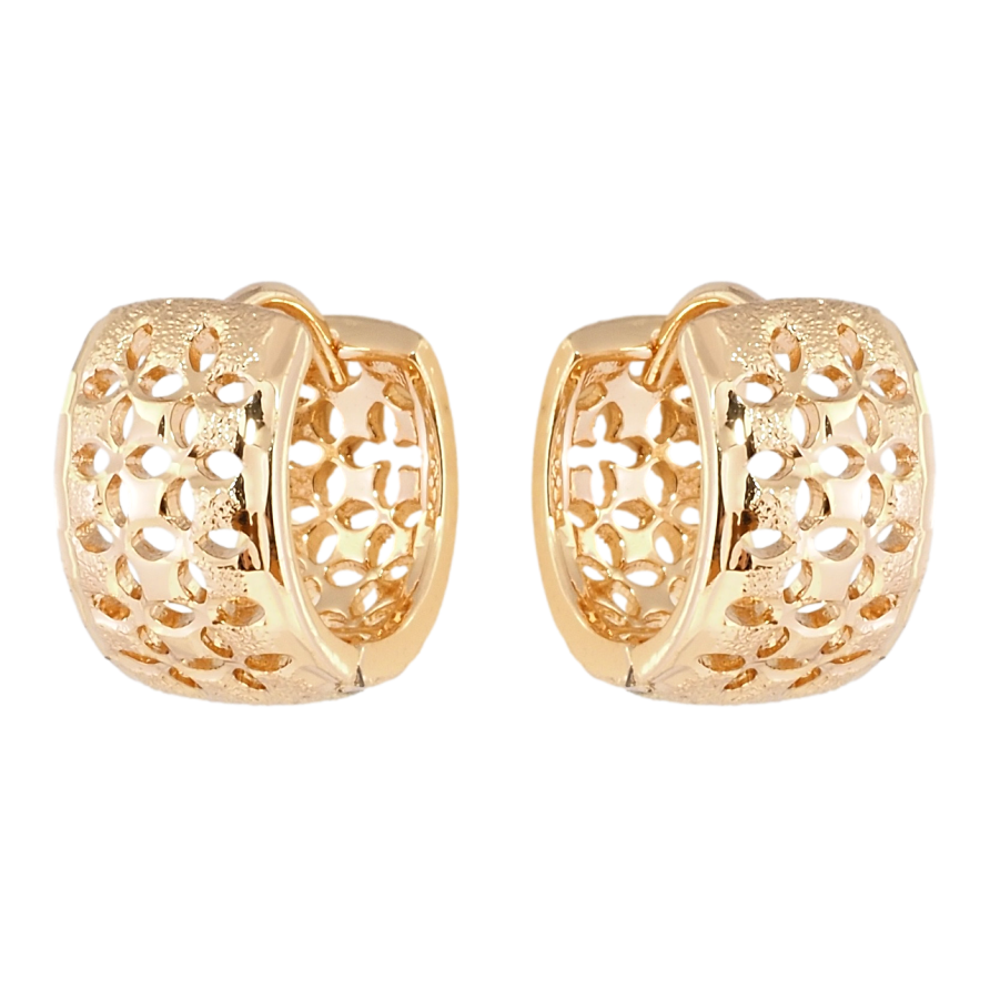 Серьги Xuping Позолота 18K колечки Широкие с резным цветочным узором фото №1