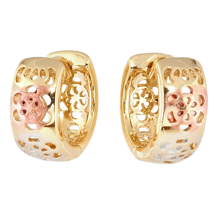 Серьги Xuping Позолота 18K колечки Резной цветочный орнамент с прокраской серебряной и красной эмалью фото №24