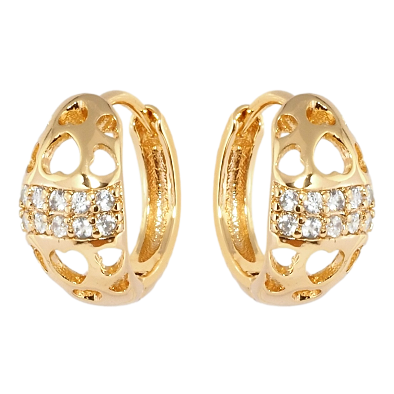 Серьги Xuping Позолота 18K колечки Вырезы Сердечки и Два Ряда Цирконий фото №2