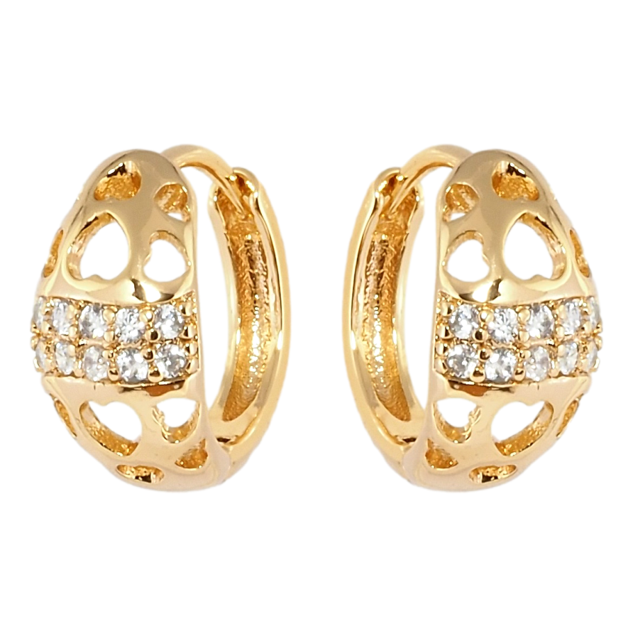 Серьги Xuping Позолота 18K колечки Вырезы Сердечки и Два Ряда Цирконий фото №1