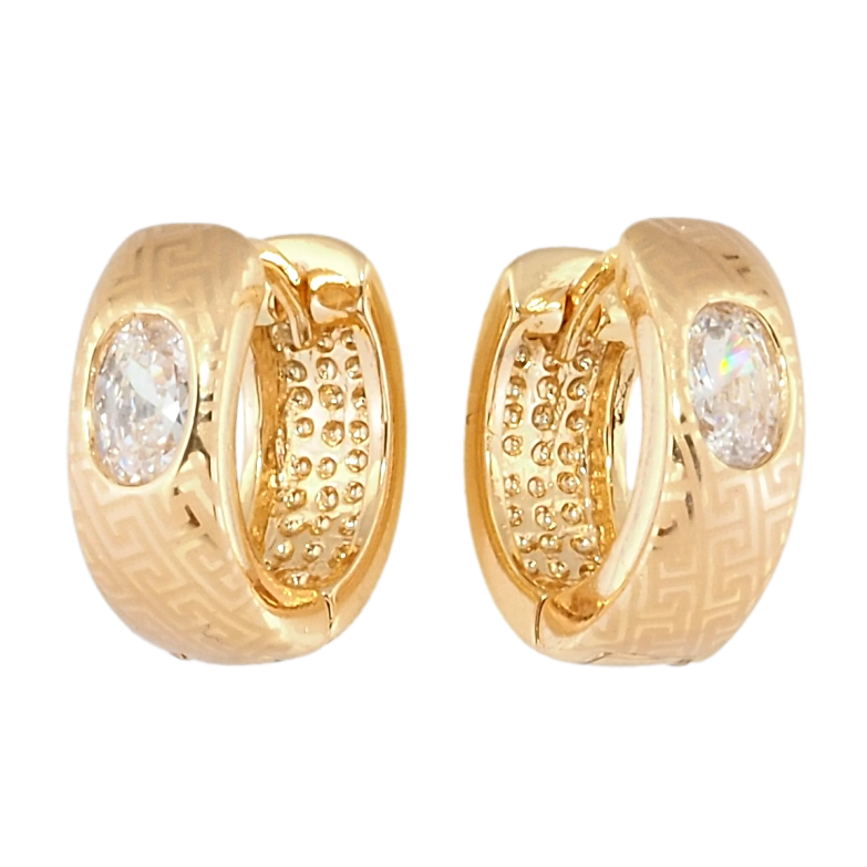 Сережки Xuping Позолота 18K колечка Вставка кристал з меандровим орнаментом напиленням фото №1